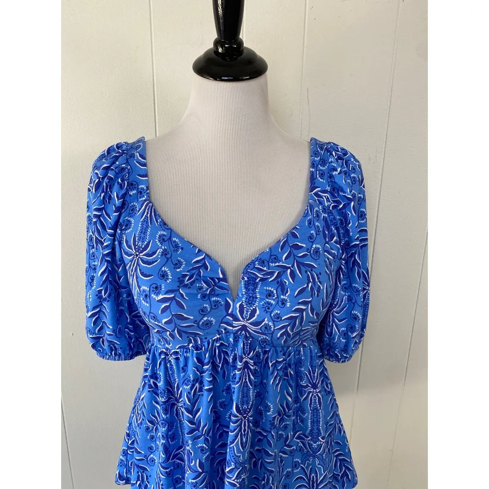 Lilly Pulitzer Abaco Blue Have It Both Rays Floriana Pullover Top Size S # 13448
